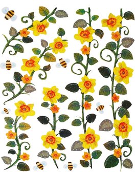Statische raamsticker gele bloemen en bijen