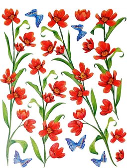 Statische raamstickers rode bloemen en vlinders