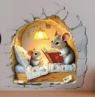 Muursticker kinderkamer muisje met baby
