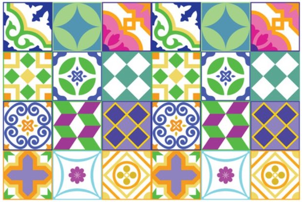 Tegelstickers klassiek Spaans kleurrijk 24 stuks (15x15 cm)