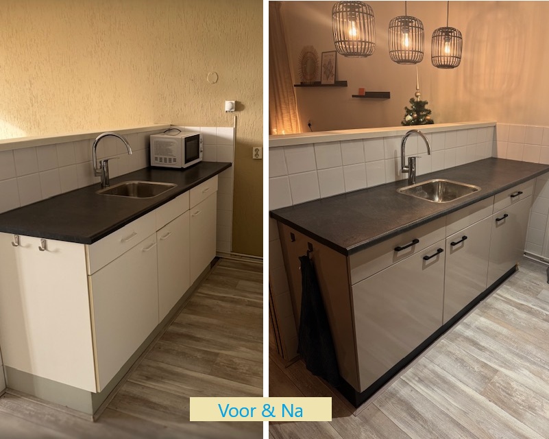 Eindresultaat plakfolie taupe lak