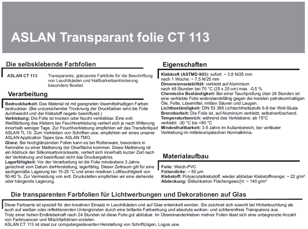 Raamfolie Aslan CT113 handleiding