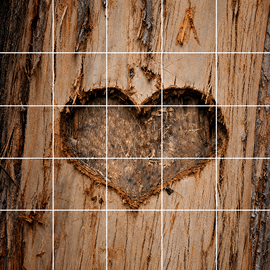 Foto tegelsticker 15x15 'Houten hart gekerfd' 75x75 cm hxb